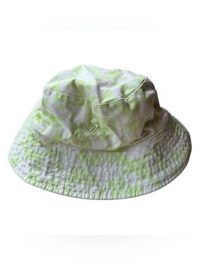 Roxy White and Light Green Patterned reversible white Kids Bucket Hat